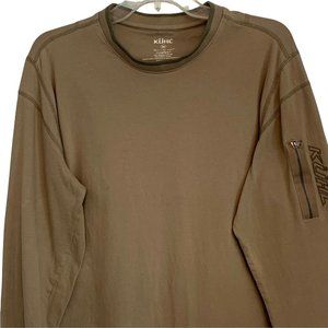 Kuhl Mens Pullover Hiking Shirt Soft 100% Organic Cotton Arm Zip Pocket Tan Sz M